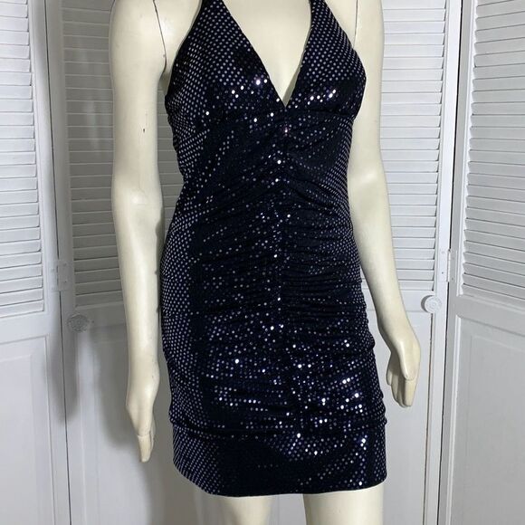 Vintage Taboo Black Stretchy Halter Sequin Dress Size Medium - Picture 1 of 14